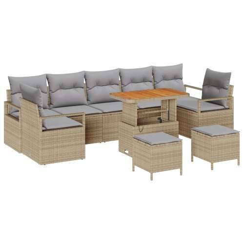 10 Komada Vrtni Sofa Set S Jastučićima Bež Poli Ratan Akacija, 2-Sjedna Vrtni Sofa S Jastučićima Bež Poli Ratan, 3 Komada Vrtni  Cijena