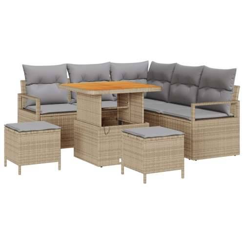 Set od 8 komada vrtnog kauča s jastučićima bež poly rattan akacija, 2-sjedalice vrtnog kauča s jastučićima bež poly rattan, 3 ko Cijena