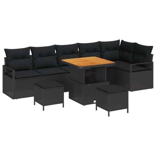 9-komadni vrtni sofa set s jastucima Crni Poli Ratan Akacija, 2-sjedna vrtna sofa s jastucima Crni Poli Ratan, 3-komadni vrtni s Cijena