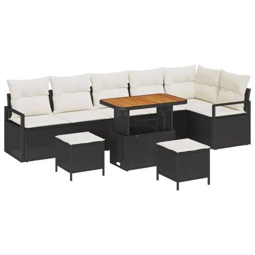 9-dijelni vrtni kauč set s jastučićima crni Poly Rattan Acacia, 2-sjedalni vrtni kauč s jastučićima crni Poly Rattan, Vrtna garn Cijena