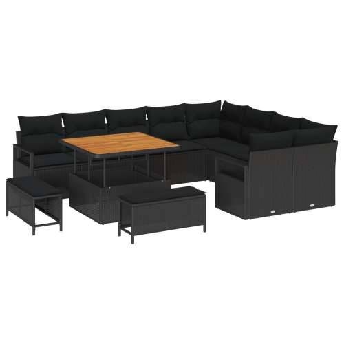 Set vrtnih sofa s 12 dijelova s jastučićima Crni poliratan acacia, Set vrtnih stolova s 3 dijela s jastučićima Crni poliratan ac Cijena