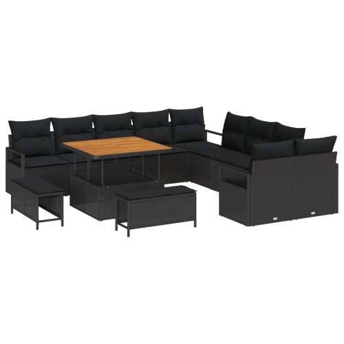 Set od 13 komada Vrtne Sofe s Jastučićima Crna Poli Ratan Akacija, 2-Sjedala Vrtna Sofa s Jastučićima Crna Poli Ratan, Set od 3  Cijena