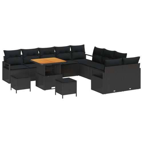 13 komadni vrtni sofa set s jastučićima Crni Poli Ratan Akacija, 2-sjedni vrtni kauč s jastučićima Crni Poli Ratan, 3 komadni vr Cijena