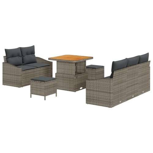 Set od 8 dijelova vrtne sofe s jastučićima Siva Poly Rattan Akacija, Dvosjedna vrtna sofa s jastučićima Siva Poly Rattan, Set od Cijena