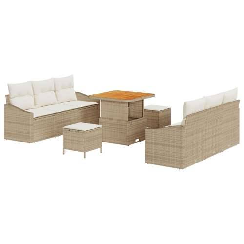 Set vrtnih sofa od 9 dijelova s jastucima bež poli ratan akacija, Dvosed vrtna sofa s jastucima bež poli ratan, Set od 3 dijela  Cijena