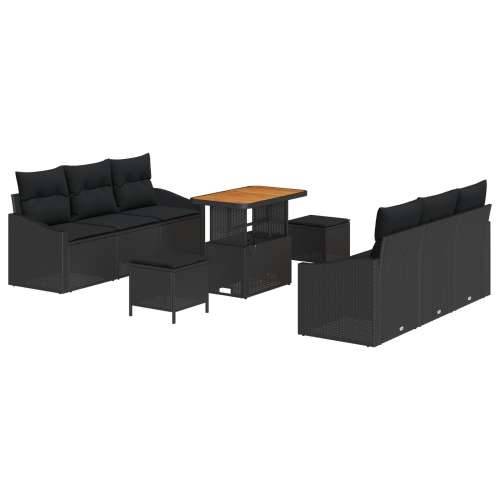 9-dijelni set sofe za vrt s jastučićima crni poly rattan akacija, 2-sjedna sofa za vrt s jastučićima crni poly rattan, 3-dijelni Cijena