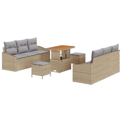 9-dijelni Set Sofa za Vrt s Jastučićima Bež Poly Ratan Akacija Cijena