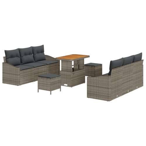 9-dijelni vrtni sofa set s jastučićima sivi poli ratan, dvostruka vrtna sofa s jastučićima sivi poli ratan, Vrtna garnitura - 3- Cijena