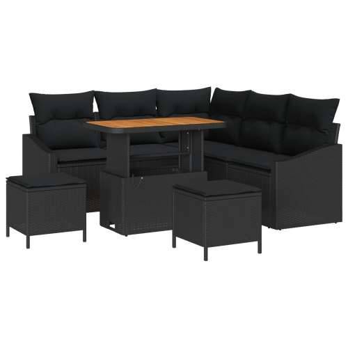 8-dijelni vrtni sofa set s jastučićima Crni poli ratan akacija, 2-sjedna vrtna sofa s jastučićima Crni poli ratan, Vrtna garnitu Cijena