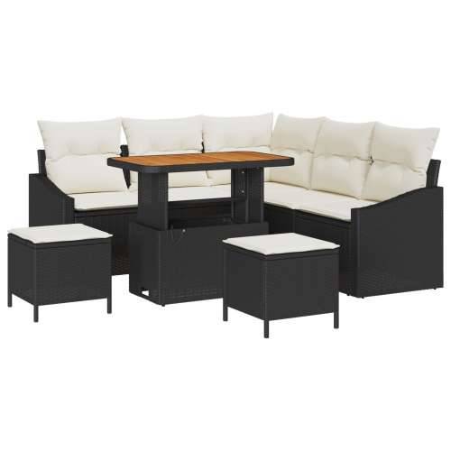 8-komponentni vrtni set sofa s jastučićima Crni poli ratan akacija, 2-sjednica vrtna sofa s jastučićima Crni poli ratan, 3-kompo Cijena