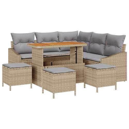 9-dijelni vrtni sofa set s jastučićima Bež Poli Ratan Akacija, 2-sjedna vrtna sofa s jastučićima Bež Poli Ratan, Vrtna garnitura Cijena