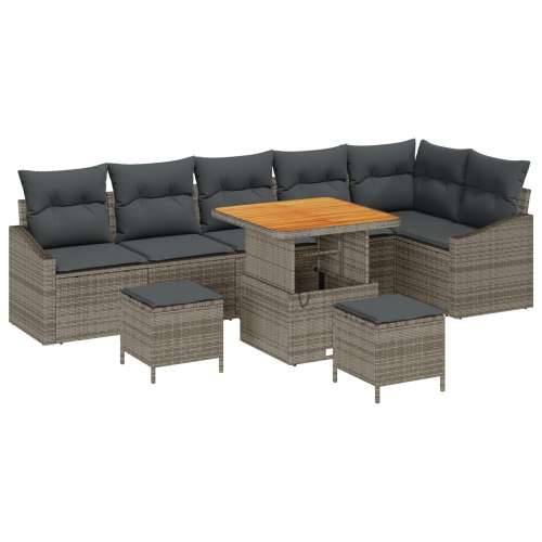 Vrtna garnitura - 9-dijelni set vrtnih sofa s jastučićima siva Poliratan, 2-sjedna vrtna sofa s jastučićima siva Poliratan, 3-di Cijena