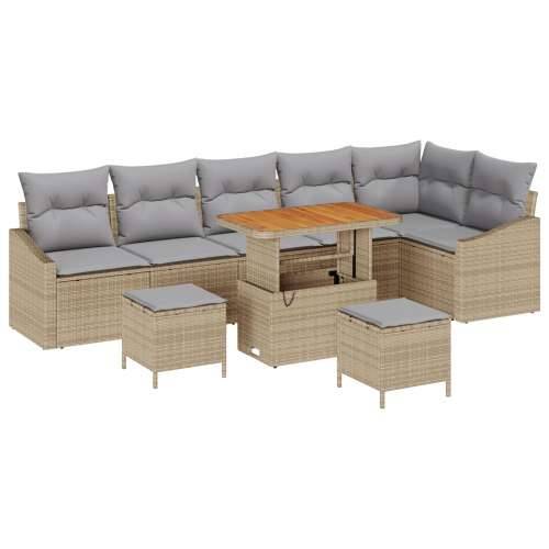 9 kom Vrtni Sofa Set s Jastučićima Bež Poli Ratan Akacija, 2-sjedalna Vrtna Sofa s Jastučićima Bež Poli Ratan, 3 kom Vrtni Set z Cijena