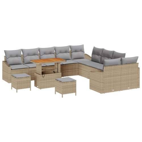 set vrtnih sofa od 13 komada s jastučićima bež poliratan akacija, 2-sjedeća vrtna sofa s jastučićima bež poliratan, 3-komponentn Cijena