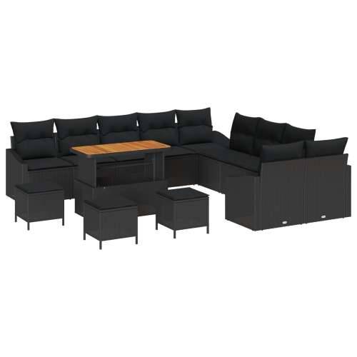 set vrtnog namještaja s jastučićima crni poly rattan, dvosed vrtna sofa s jastučićima crni poly rattan, set vrtnog blagovanja s  Cijena