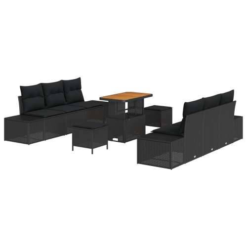 9 komada vrtni set za sjedenje s jastučićima crni poli ratan akacija, 2-sjedna vrtna sofa s jastučićima crni poli ratan, 3 komad Cijena