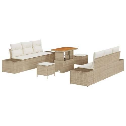Set vrtnih sofa od 9 dijelova s jastučićima bež poli ratana akacija, Dvosjed vrtna sofa s jastučićima bež poli ratana, Set vrtni Cijena