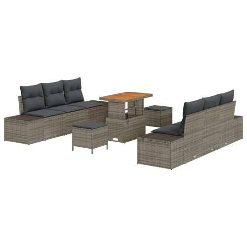 9-dijelni vrtni sofa set s jastučićima siva poli ratan akacija, 2-sjedalni vrtni sofa s jastučićima siva poli ratan, Vrtna garni Cijena