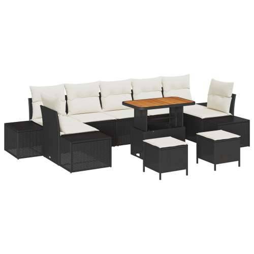 Vrtna garnitura - 10-dijelni set vrtnih sofa s jastučićima Crni poliratan acacia, dvosjed vrtni sofa s jastučićima Crni polirata Cijena