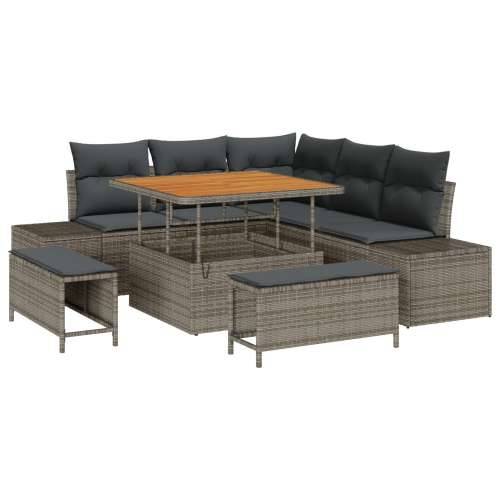 8 komada vrtni sofa set s jastučićima siva poli ratan akacija, 2-sjedalna vrtna sofa s jastučićima siva poli ratan, 3 komada vrt Cijena