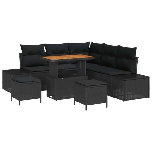 8 dijelni vrtni sofaset s jastučićima crnog poli ratana akacija, 2-sjedišna vrtna sofa s jastučićima crnog poli ratana, 3-dijeln Cijena
