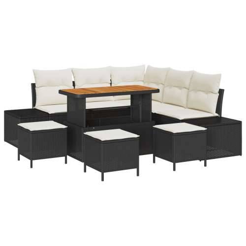 9-dijelni vrtni set za sofe s jastucima Crni poli ratan akacija, 2-sjedna vrtna sofa s jastucima Crni poli ratan, Vrtna garnitur Cijena