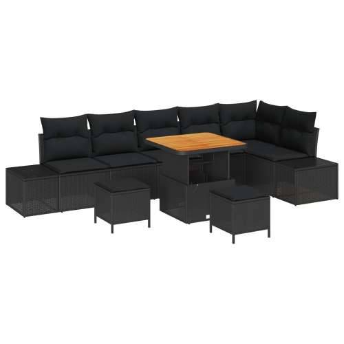 9-kompletni set vrtnih sofa s jastucima crni poli ratan akacija, 2-sjedna vrtna sofa s jastucima crni poli ratan, 3-kompletni vr Cijena