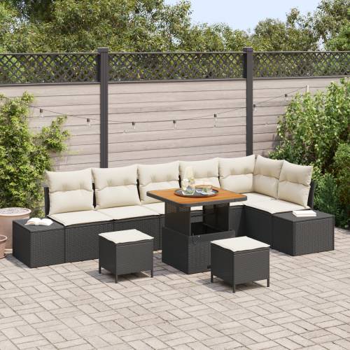 9 komadni vrtni sofa set s jastucima crni poli ratan akacija Cijena