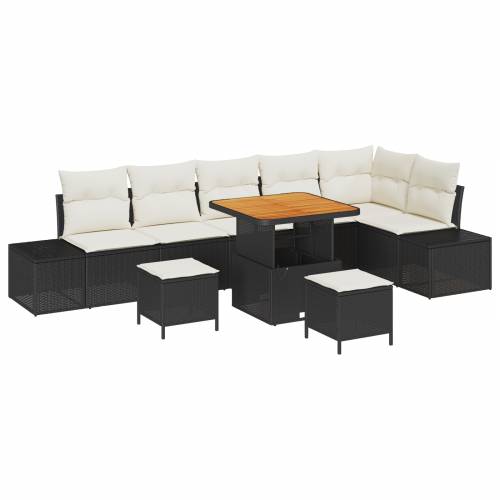 9 komadni vrtni sofa set s jastucima crni poli ratan akacija Cijena