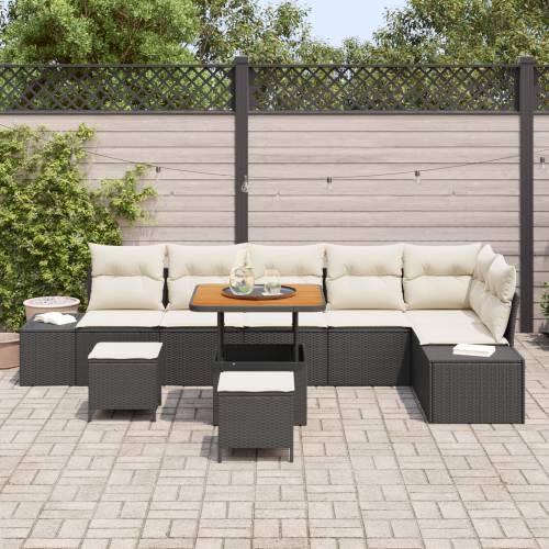 9 komadni vrtni sofa set s jastucima crni poli ratan akacija Cijena