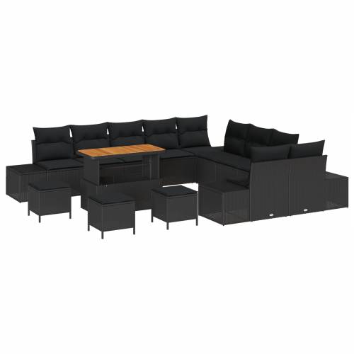 set od 14 dijelova vrtnih sofa s jastučićima crni poliratan akacija Cijena