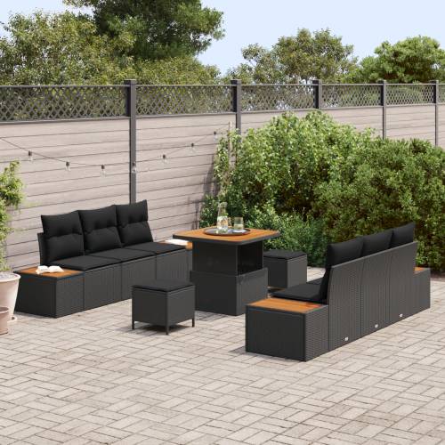 9-dijelni vrtni sofa set s jastučićima crni poli ratan akacija Cijena