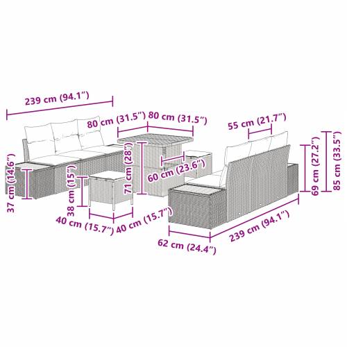 Vrtna garnitura - 9-dijelni set vrtnih sofa s jastučićima crni poli ratan akacija Cijena