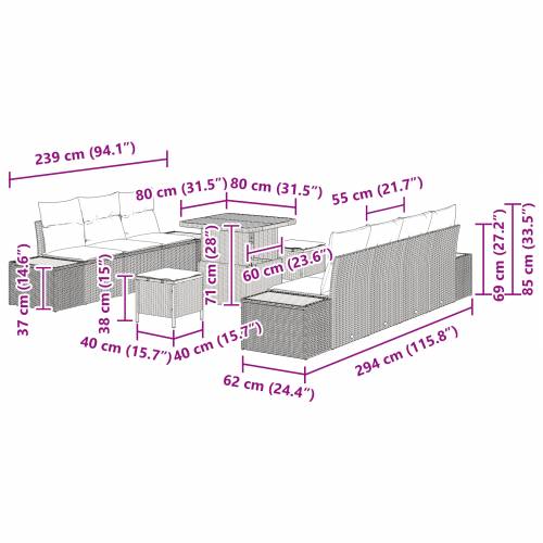 set vrtnih sofa s jastučićima crne boje poli ratana acacia Cijena