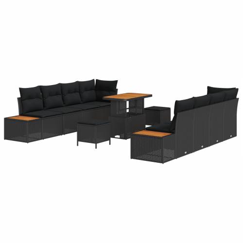 set od 11 dijelova vrtnih kauča (vrtna garnitura) s jastucima crni Poly Rattan akacija Cijena