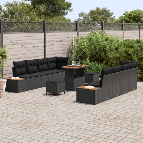 set od 11 dijelova vrtnih kauča (vrtna garnitura) s jastucima crni Poly Rattan akacija Cijena