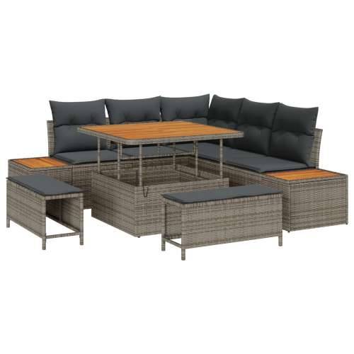 8-dijelni Vrtni Sofa Set s Jastucima Siva Poli Ratan Akacija, 3-dijelni Vrtni Set za Jelo s Jastucima Siva Poli Ratan Akacija Cijena