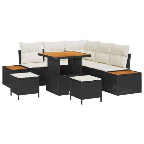8 Dijelni Vrtni Sofa Set s Jastučićima Crni Poli Ratan Acacija, 3 Dijelni Vrtni Jela Set s Jastučićima Crni Poli Ratan Acacija Cijena