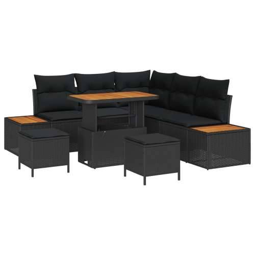 Vrtna garnitura - 8-dijelni set vrtnih sofa s jastučićima crni poli ratan akacija, 3-dijelni set vrtnih blagovaonica s jastučići Cijena