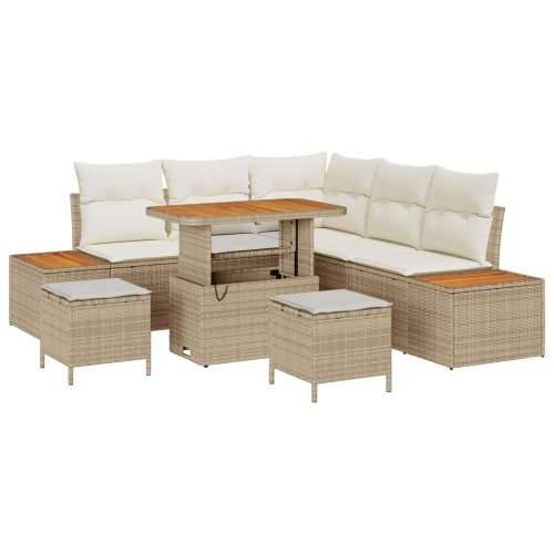 8 Deo Vrtni Sofa Set s Jastucima Bež Poli Ratan Akacija, 3 Deo Vrtni Dining Set s Jastucima Bež Poli Ratan Akacija Cijena