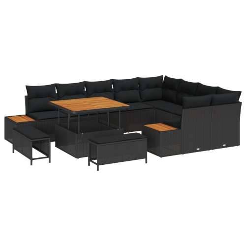 set baštenskih sofa od 12 dijelova s jastucima crna poliratan akacija, set baštenske blagovaonice od 3 dijela s jastucima crna p Cijena