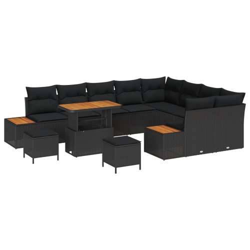 set vrtnih kauča s 12 dijelova i jastučićima Crni poly rattan akacija, set vrtne blagovaonice s 3 dijela i jastučićima Crni poly Cijena