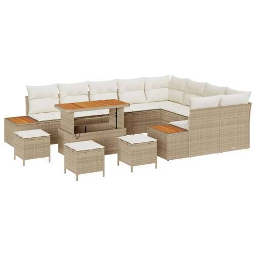 13-dijelni vrtni sofa set s jastučićima bež poli ratan acacia, Vrtna garnitura - 4-dijelni vrtni blagovaonski set s jastučićima  Cijena