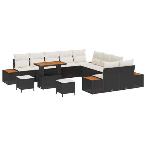 Set vrtnih sofa od 13 dijelova s jastučićima Crni Poli Ratan Akacija, Set vrtne blagovaonice od 3 dijela s jastučićima Crni Poli Cijena