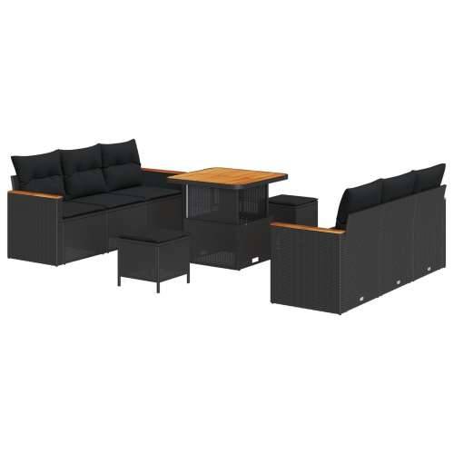 Vrtna garnitura - 9-dijelni set vrtnih sofa s jastučićima crni poli ratan akacija, 3-dijelni set vrtnih stolica s jastučićima cr Cijena