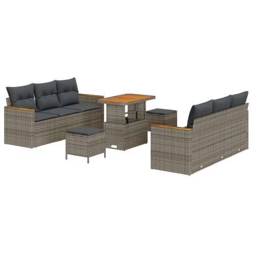 9-dijelni Vrtni Sofa Set s Jastučićima Siva Poly Ratan Akacija, 3-dijelni Vrtni Set za Jelo s Jastučićima Siva Poly Ratan Akacij Cijena