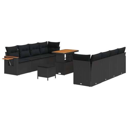 Vrtna garnitura - 11-dijelni set vrtnih sofa s jastučićima crni poli ratan akacija, 3-dijelni set blagovaonica za vrt s jastučić Cijena