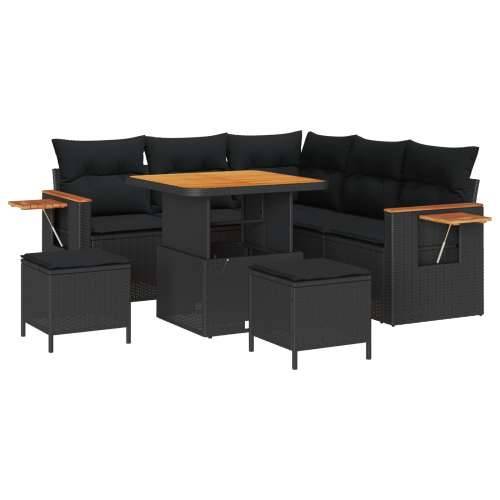 8-dijelni vrtni sofa set s jastucima crni poli ratan akacija, Vrtna garnitura - 3-dijelni vrtni blagovaonski set s jastucima crn Cijena