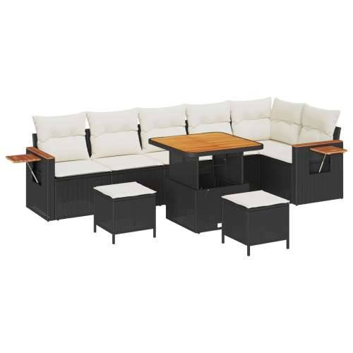9 Dijelna Vrtna Sofa Set S Jastučićima Crna Poli Ratan Akacija, 3 Dijelni Vrtni blagovaonski stol i stolice S Jastučićima Crna P Cijena
