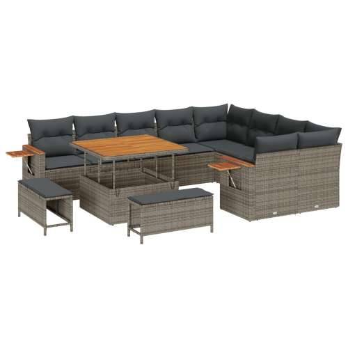 12-dijelni vrtni sofa set s jastučićima siva Poly rattan akacija, Vrtna garnitura - 3-dijelni vrtni blagovaonski set s jastučići Cijena